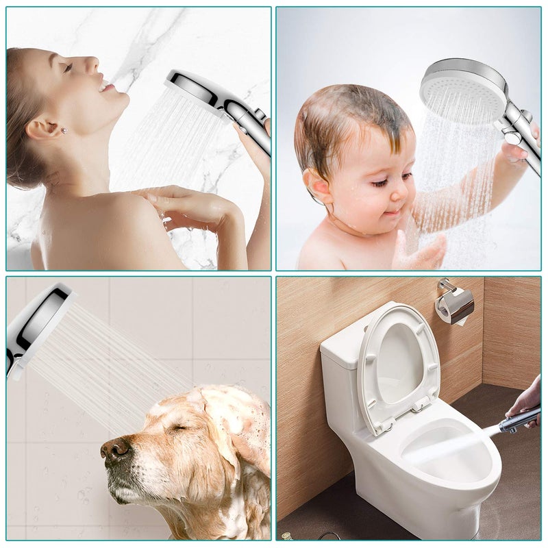 MIAOHUI Shower Head with Hose and on off Switch, 3 Setting High Pressure Handheld Shower Head, Removable Shower Head with Hose, Adjustable Angle Bracket, Low-Reach Wand Holder, Chrome - Image 3